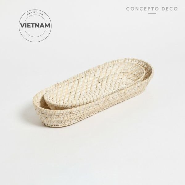 Bandeja rattan blanco oval GR