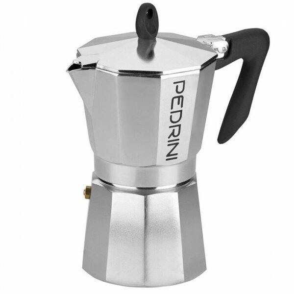 Cafetera Pedrini moka aluminio y negra 6 pocillos
