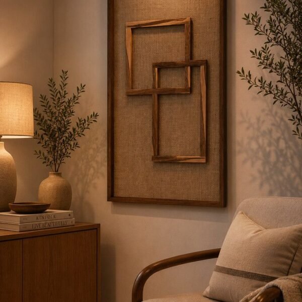 Cuadro arpillera y marcos madera 65 cm x 114 cm