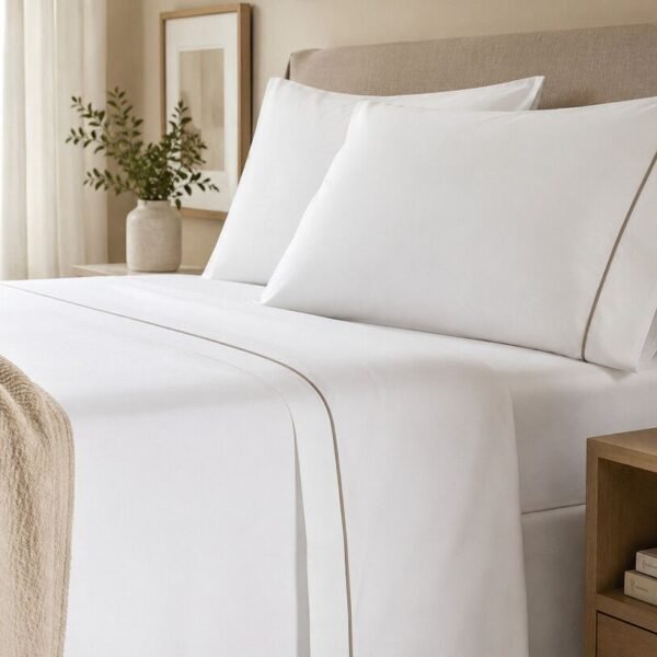 Juego de sabanas Roma premiun blanco/beige queen