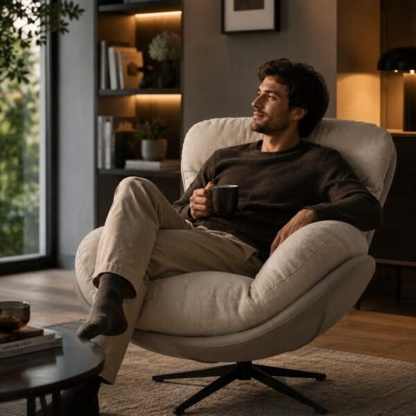 Sillon Lounge prana ecocuero/chenille Gris
